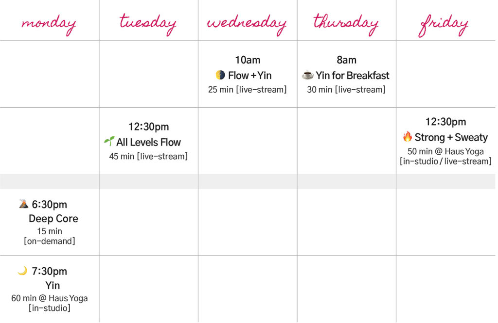 staceyoga | weekly schedule for live-stream and in-studio classes